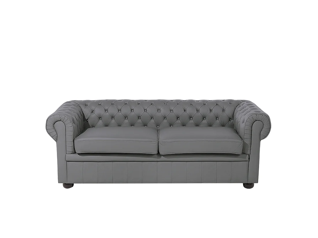 Divano CHESTERFIELD Pelle naturale Grigio 3 posti