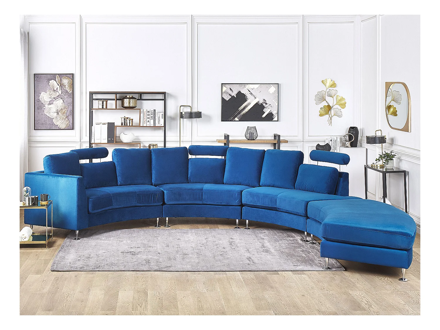 Halfronde bank ROTUNDE Fluweel Donkerblauw 7-zitter