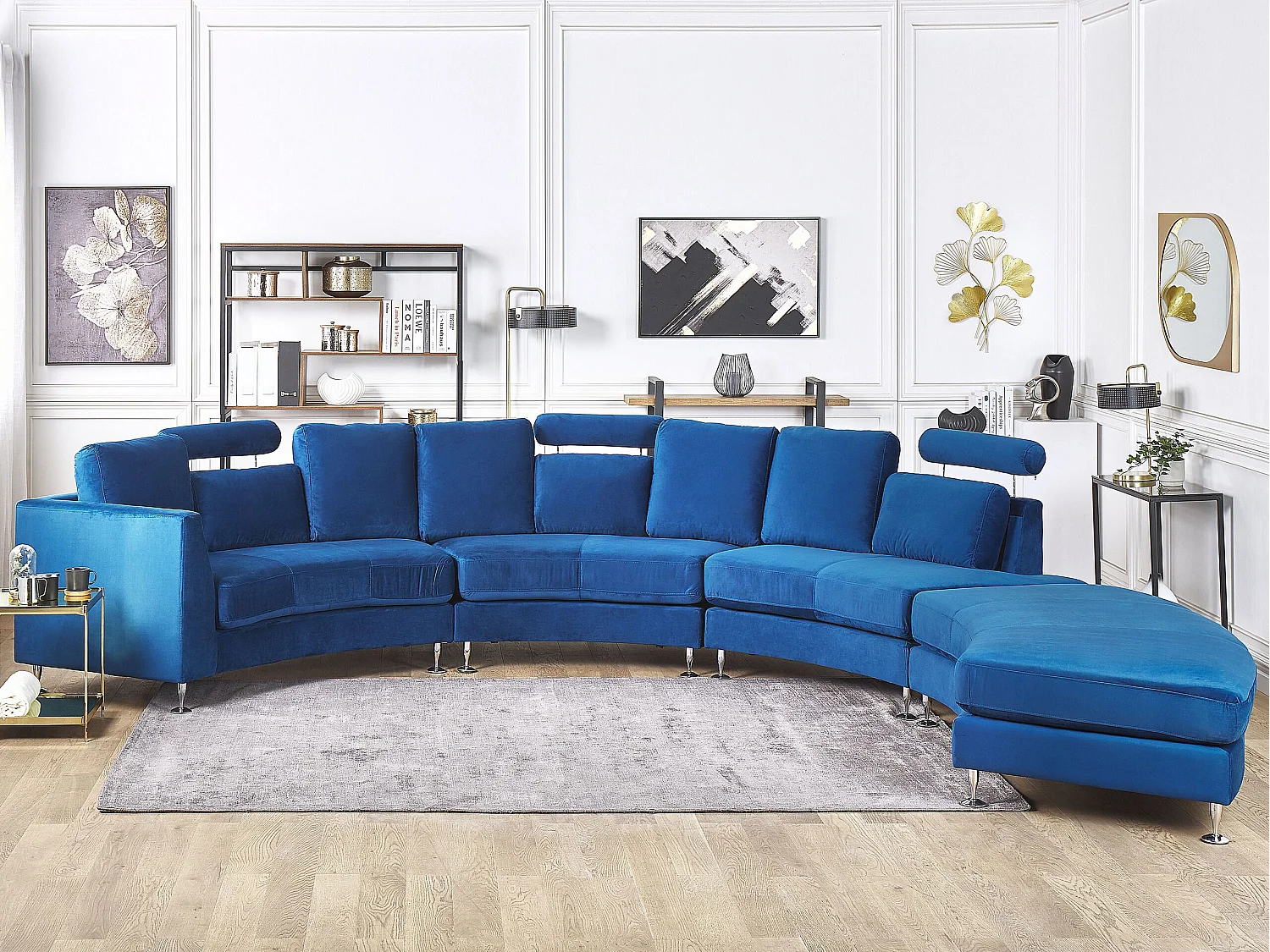 Halfronde bank ROTUNDE Fluweel Donkerblauw 7-zitter