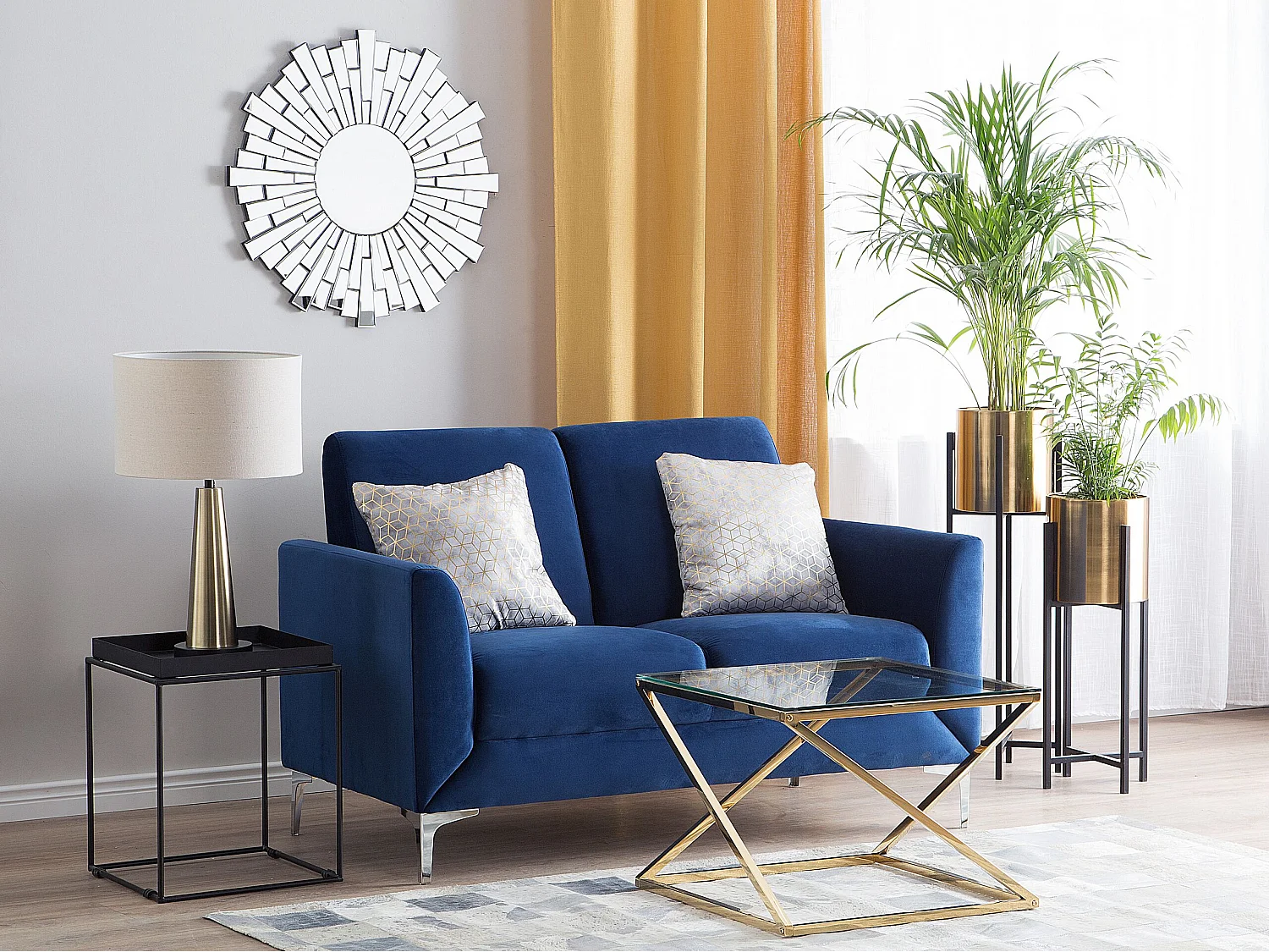 Bank FENES Fluweel Marineblauw 2-zitter