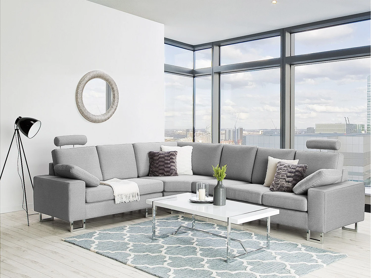 Hoekbank STOCKHOLM Stof Lichtgrijs 6-zitter Rechterzijde