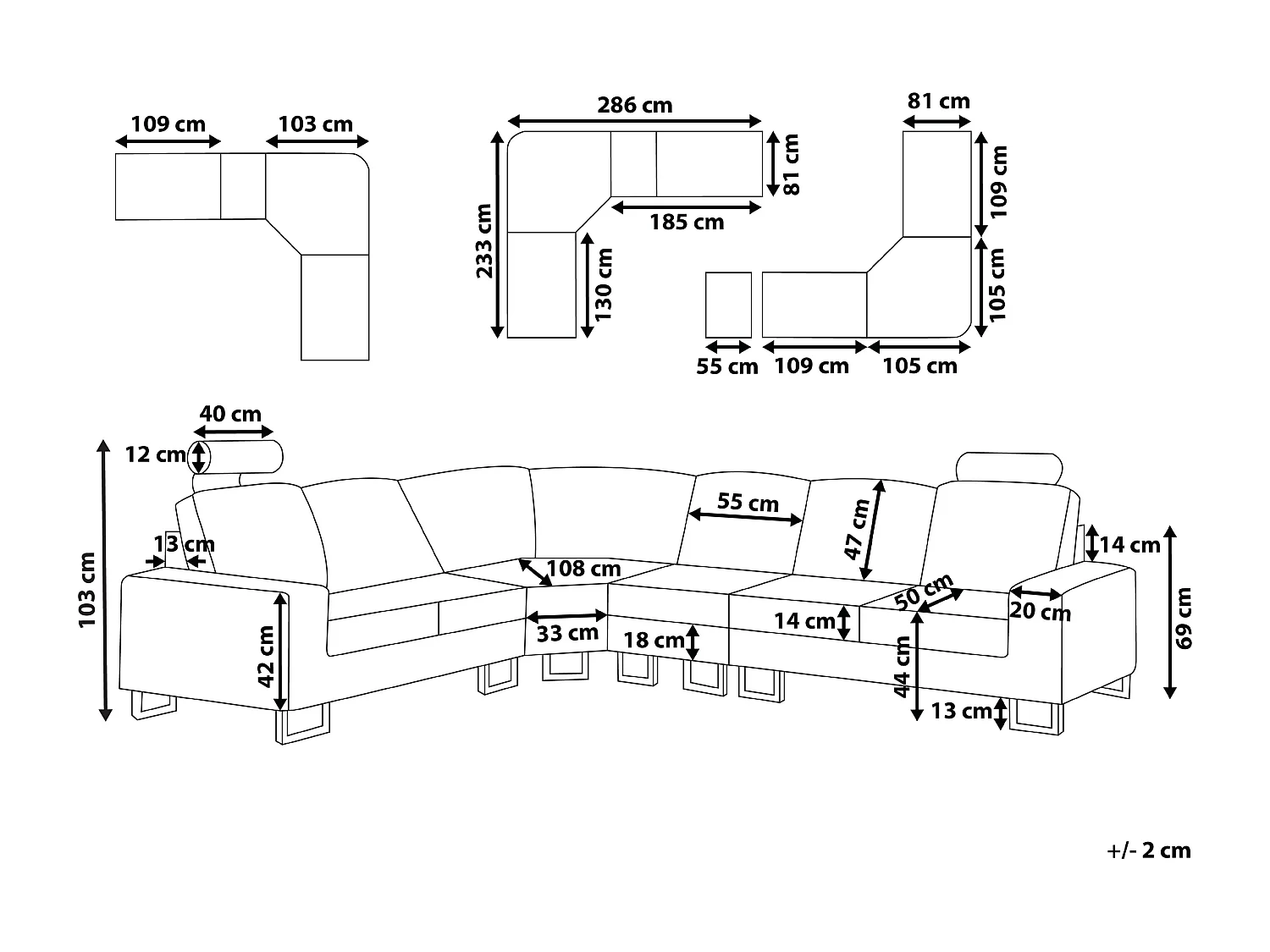 Hoekbank STOCKHOLM Stof Lichtgrijs 6-zitter Rechterzijde
