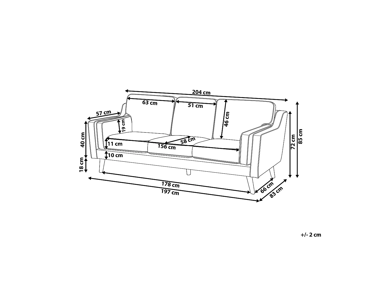 Sofa LOKKA Samtstoff Schwarz 3-Sitzer