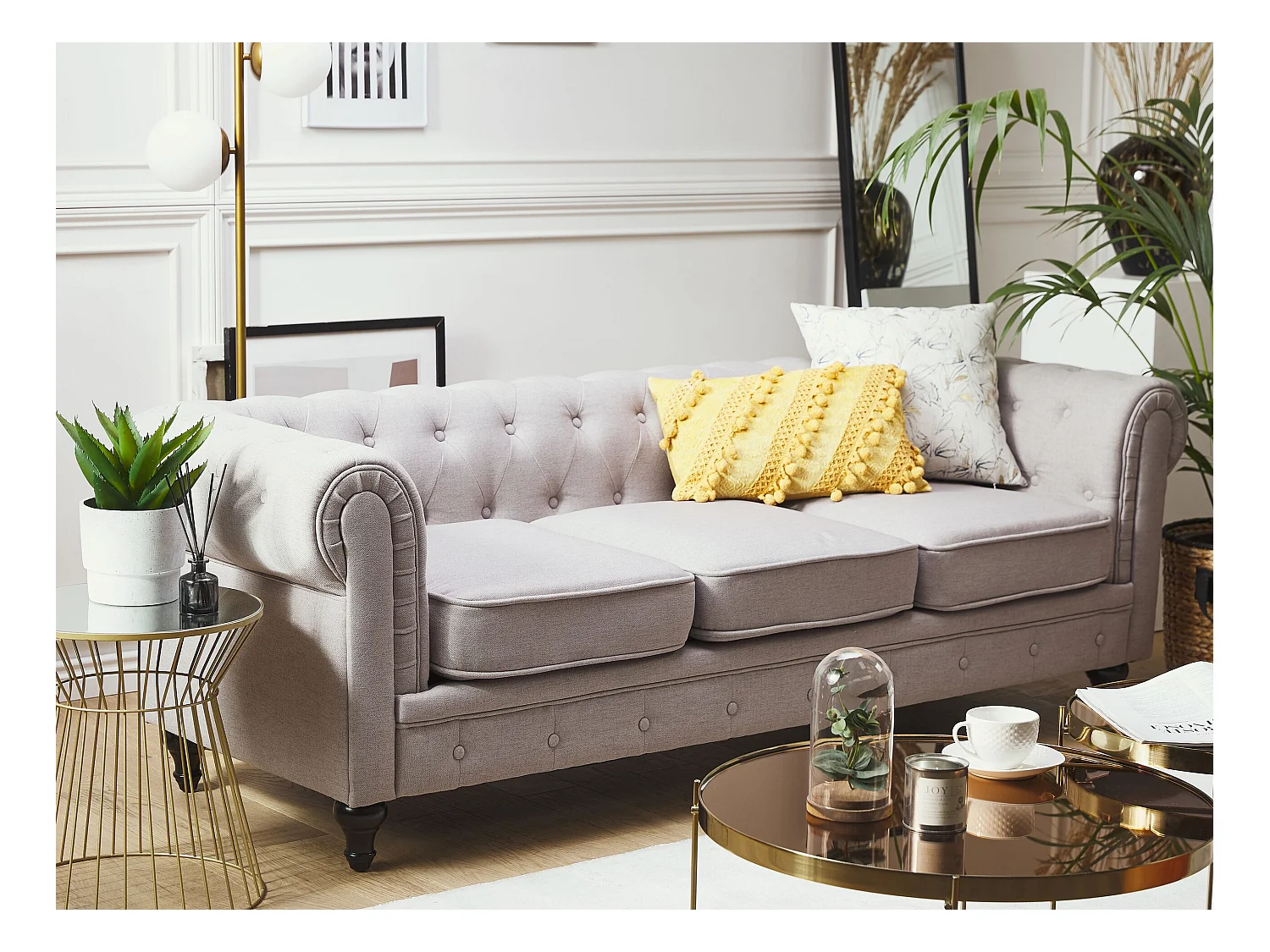 Canapé 3 places CHESTERFIELD Tissu Gris clair