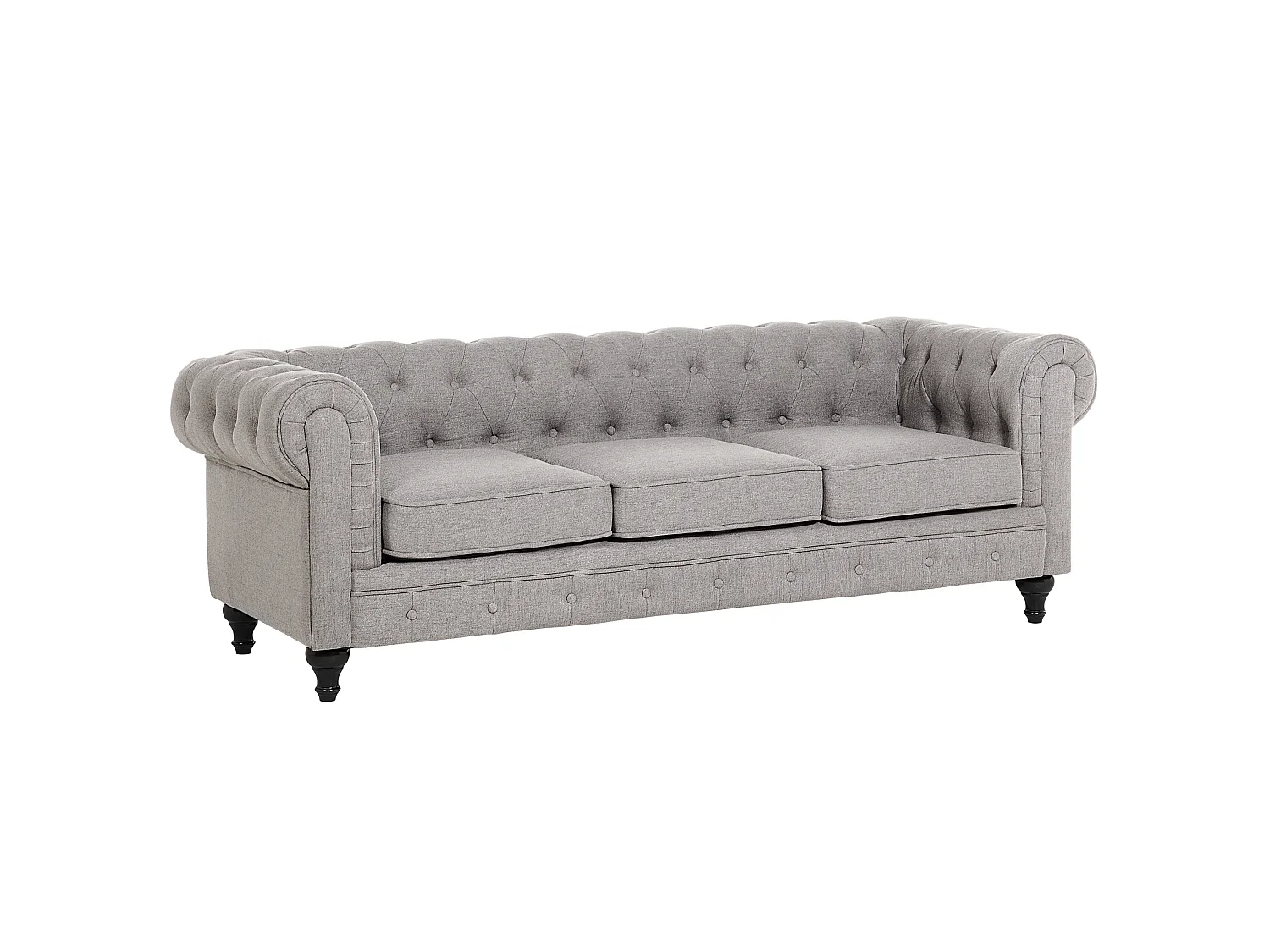 Canapé chesterfield 3 places en coton gris clair