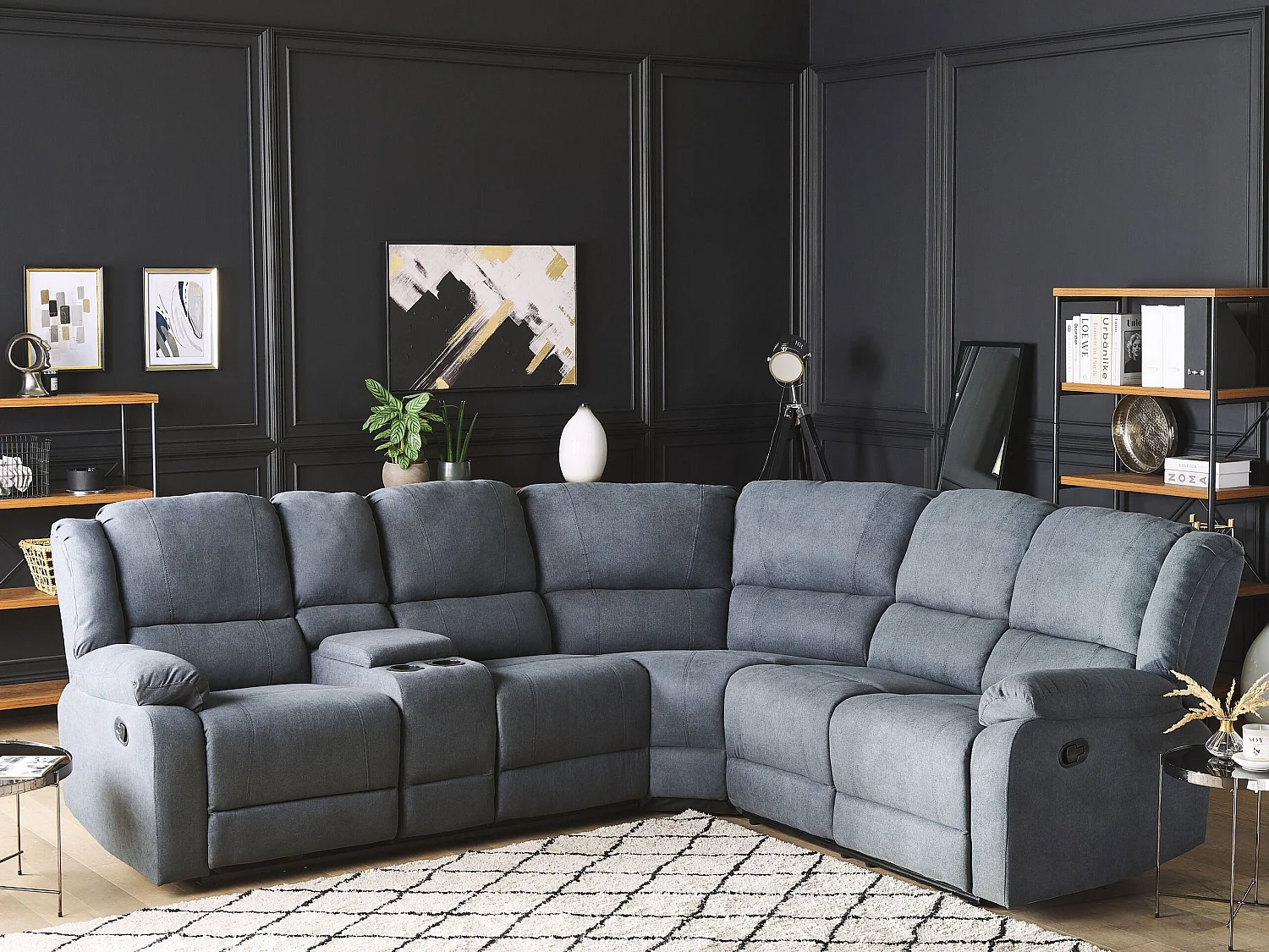 Beliani - Canapé d'Angle Relax Manuel - Rokke - Côté Gauche, en Tissu, Gris Foncé