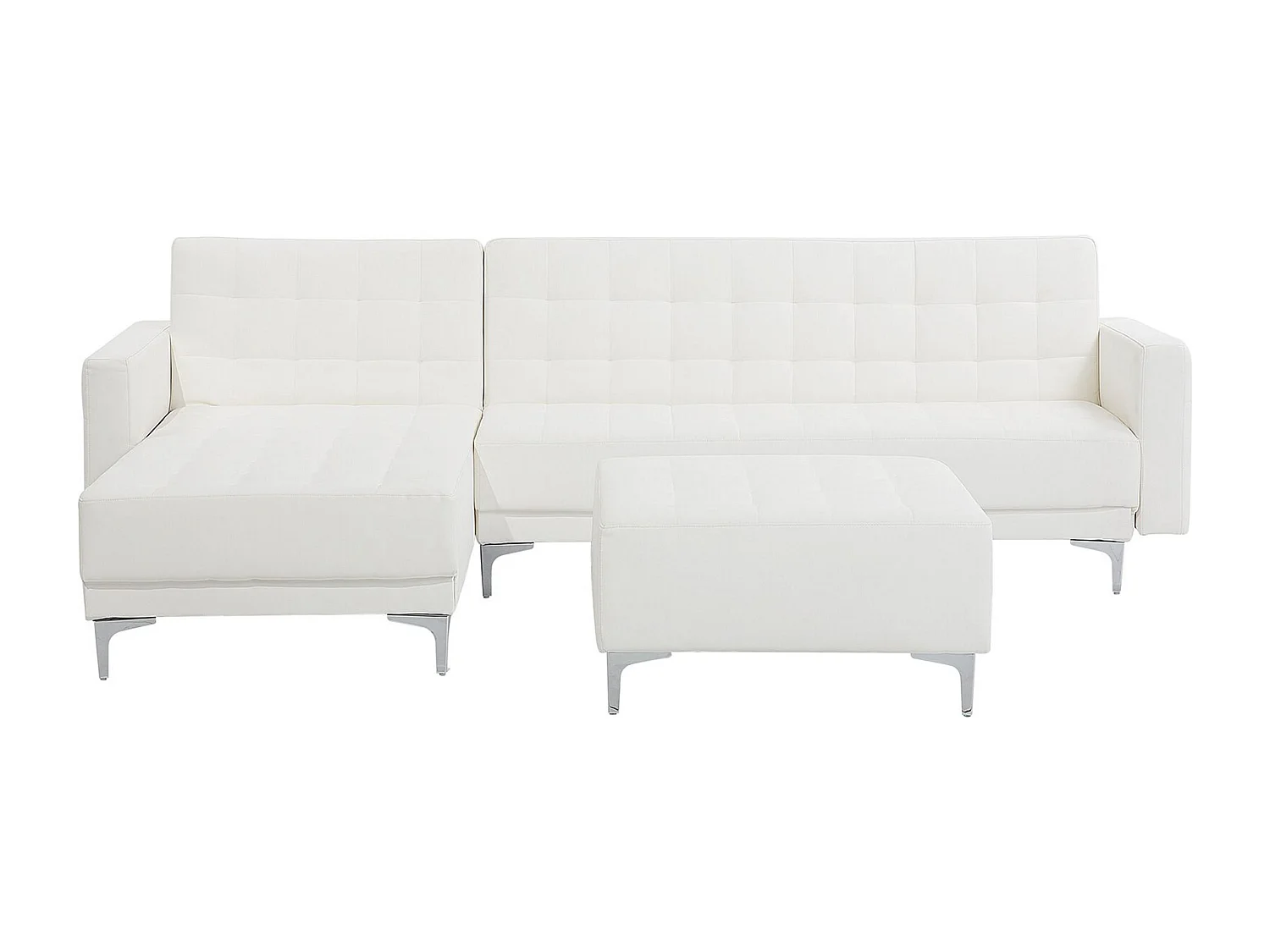 Canapé-lit d'angle modulable 4 places ABERDEEN Cuir PU Blanc avec ottoman Côté droit