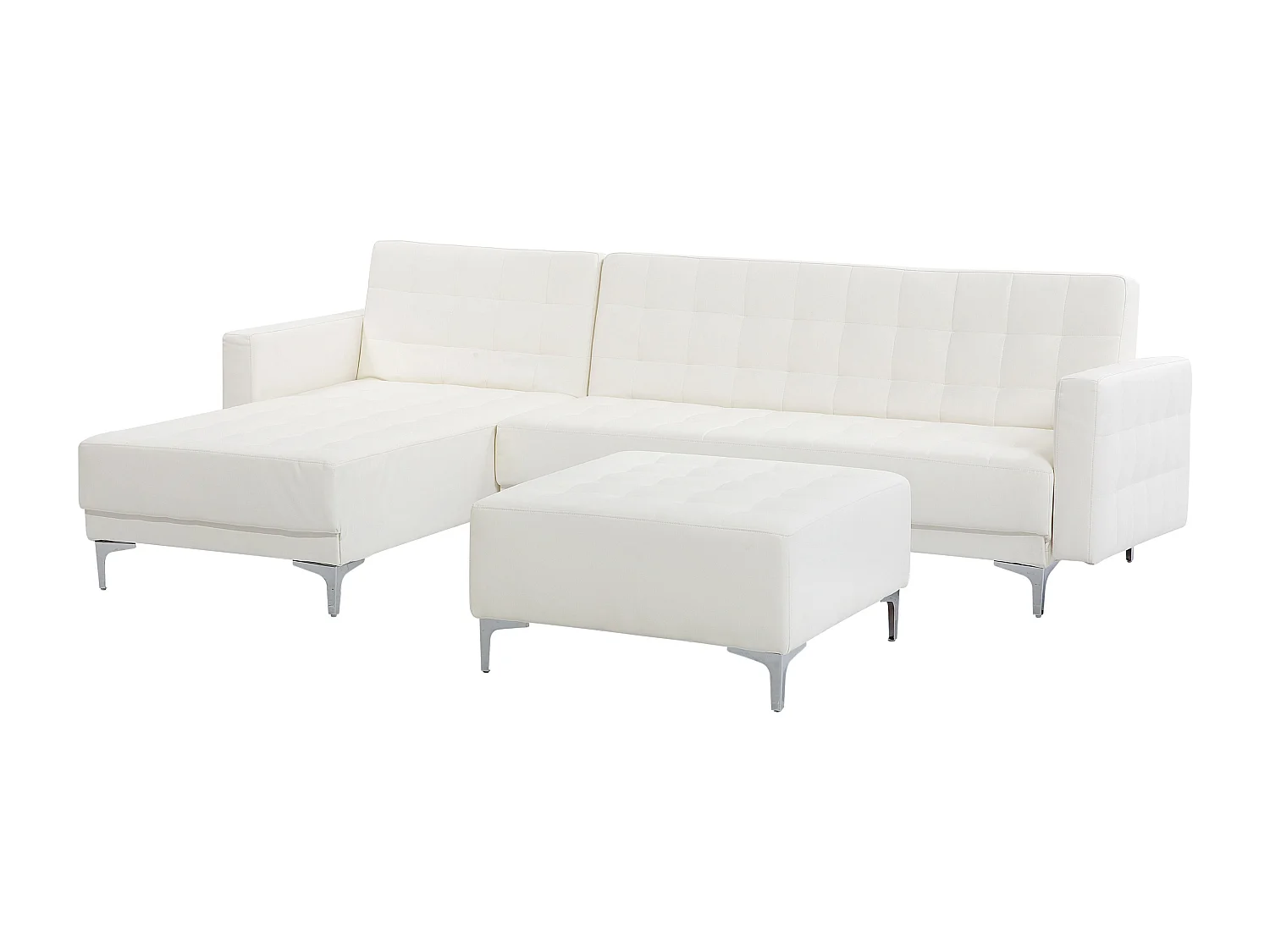 Canapé-lit d'angle modulable 4 places ABERDEEN Cuir PU Blanc avec ottoman Côté droit