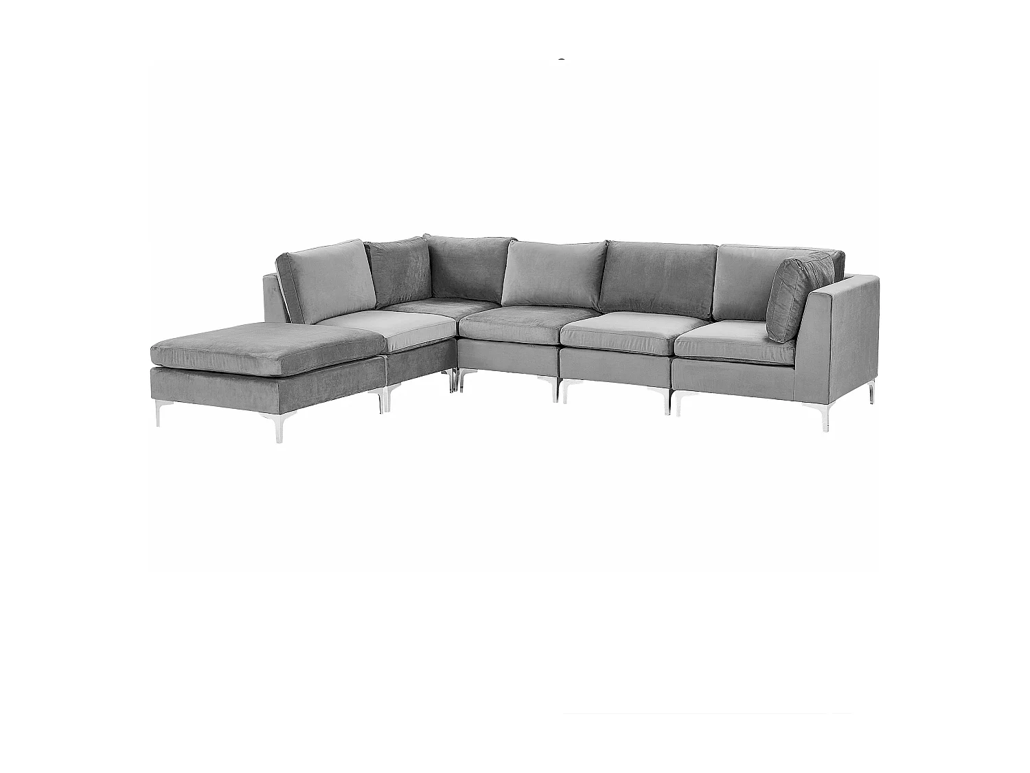 Canapé d'Angle Modulable - Evja - Côté Droit, 5 Modules et Pouf, en Velours, Gris