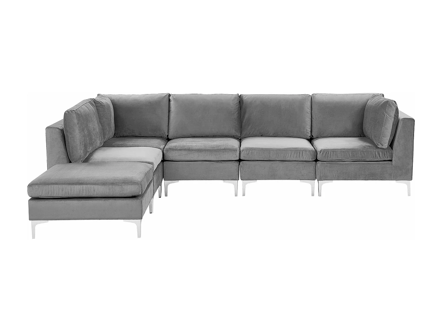 Modulaire hoekbank EVJA Fluweel Grijs Met ottomaan 5-zitter Rechterzijde