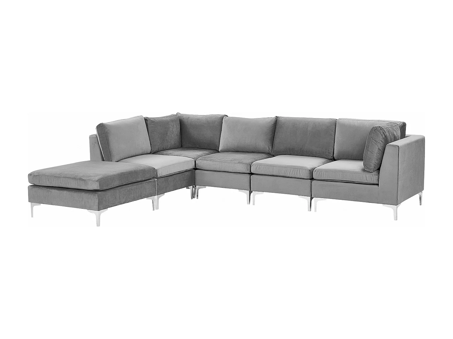 Modulaire hoekbank EVJA Fluweel Grijs Met ottomaan 5-zitter Rechterzijde