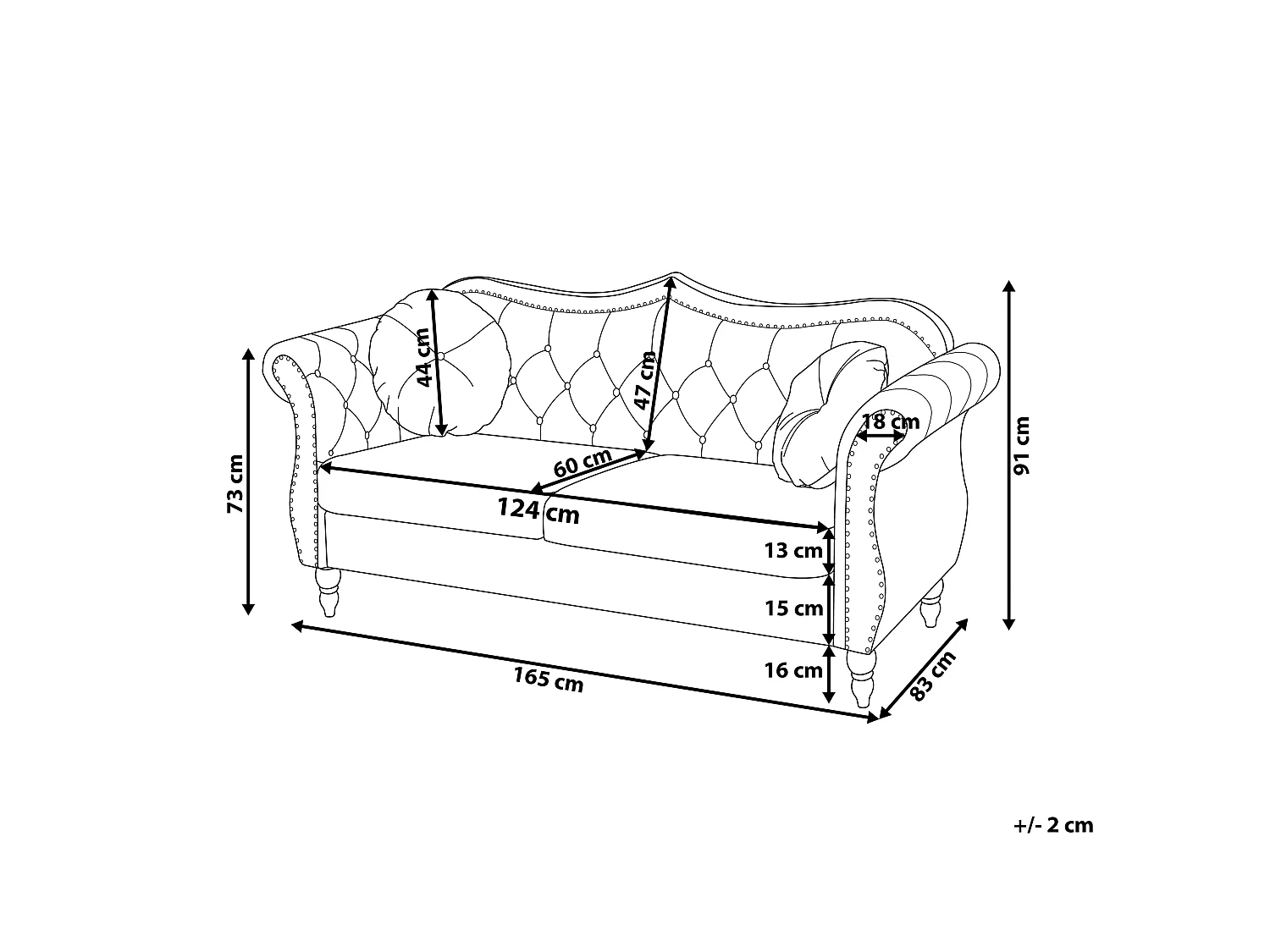 Sofá SKIEN Veludo Preto 2 lugares