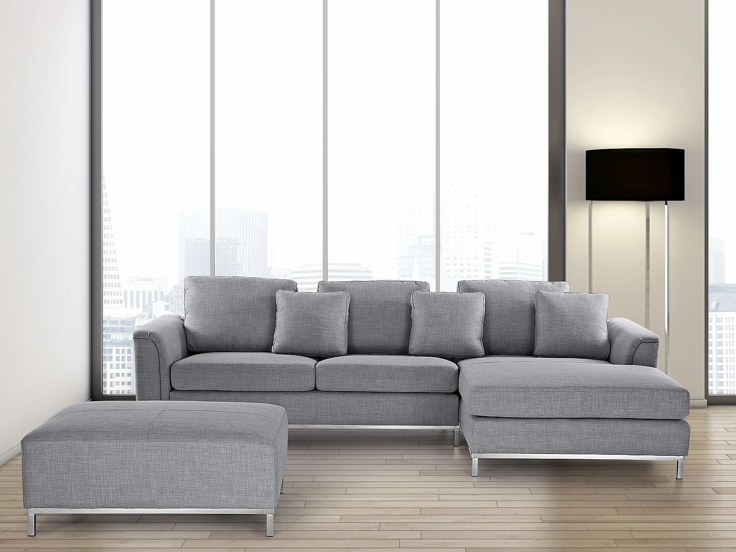 Canapé d'angle OSLO Tissu Gris clair 4 places Côté gauche