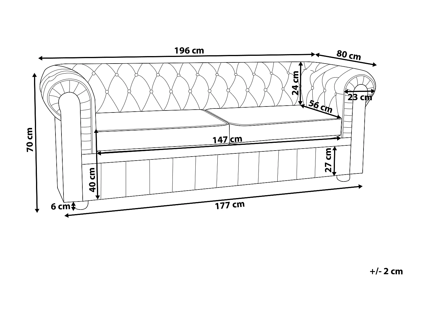 Canapé 3 places CHESTERFIELD Cuir Noir