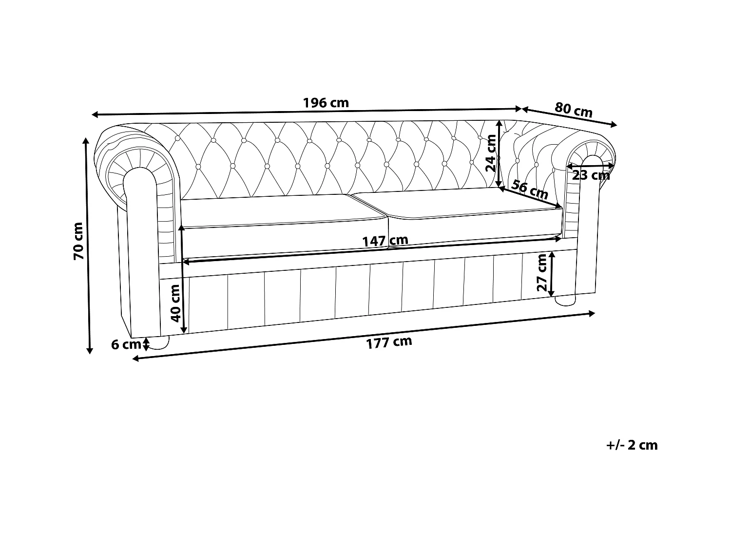 Sofá CHESTERFIELD Piel Negro 3 plazas