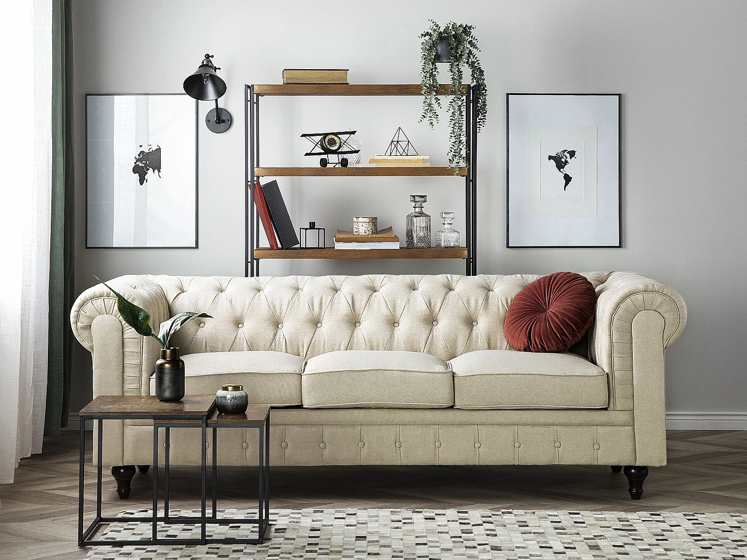 Canapé 3 places CHESTERFIELD Tissu Beige