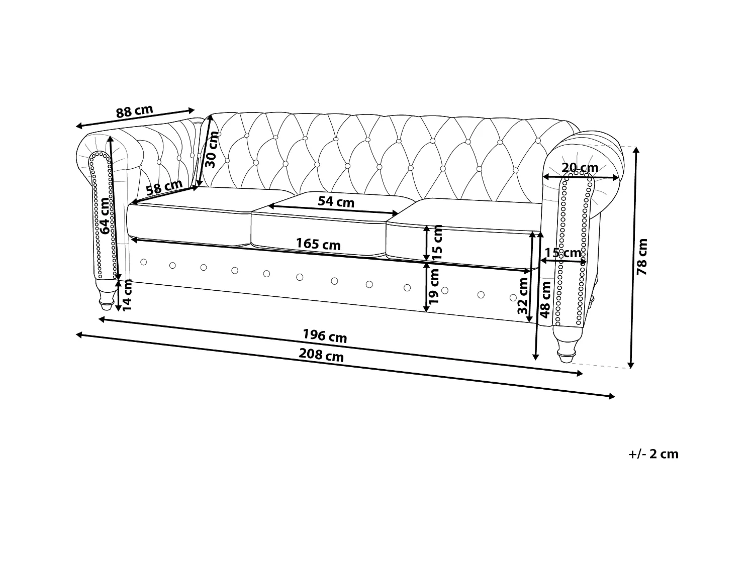 Divano CHESTERFIELD Pelle sintetica Marrone scuro 3 posti
