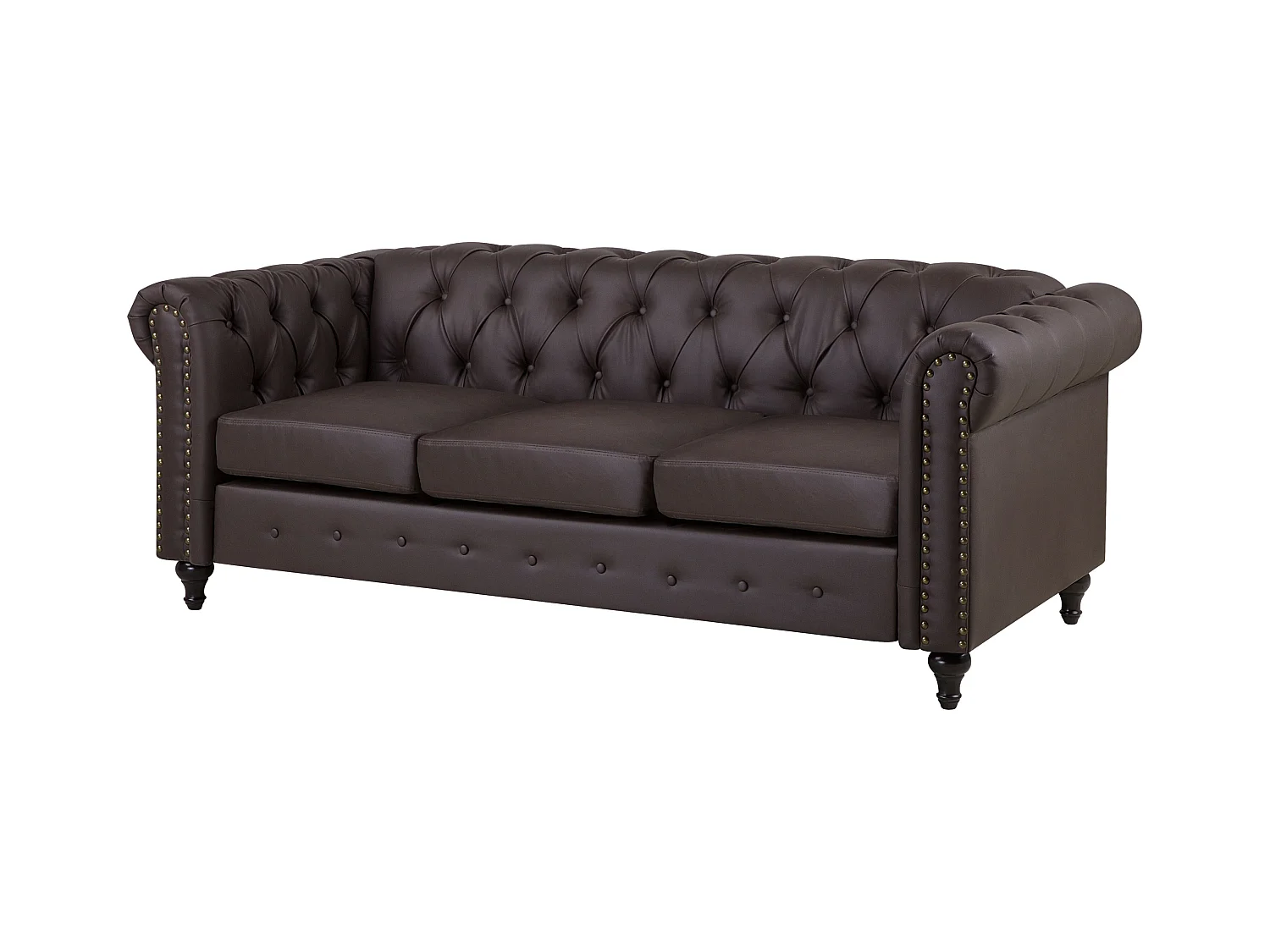 Edles, modernes 3-Sitzer-Sofa aus Kunstleder in Dunkelbraun Chesterfield