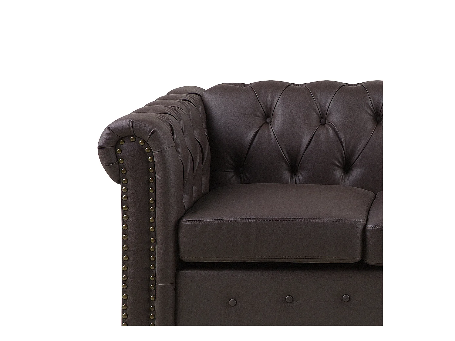 Edles, modernes 3-Sitzer-Sofa aus Kunstleder in Dunkelbraun Chesterfield