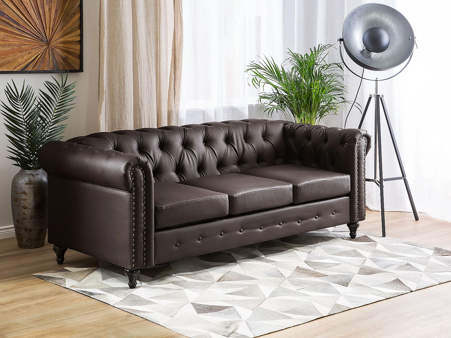 Bank CHESTERFIELD Kunstleer Donkerbruin 3-zitter