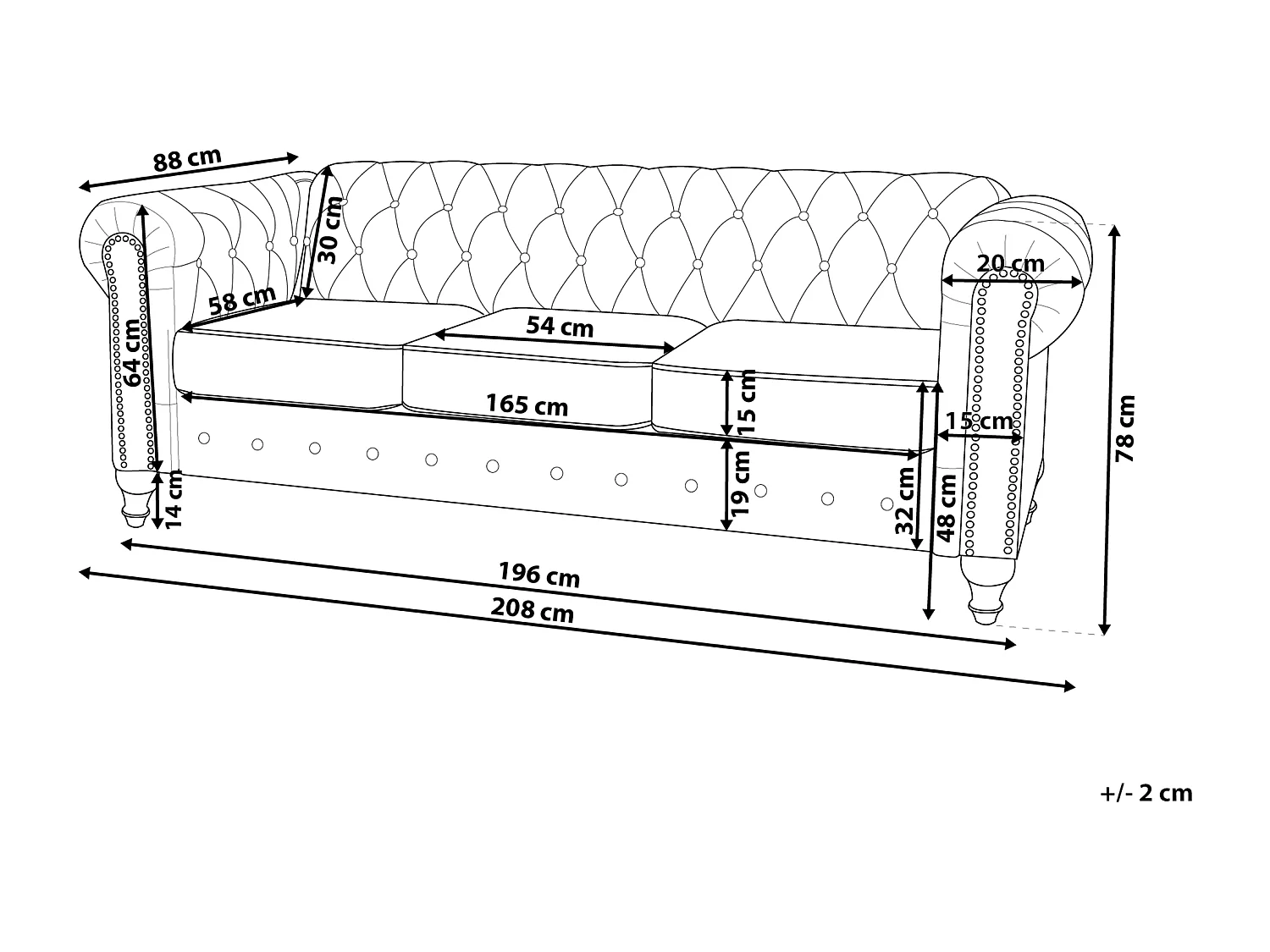 Bank CHESTERFIELD Kunstleer Donkerbruin 3-zitter