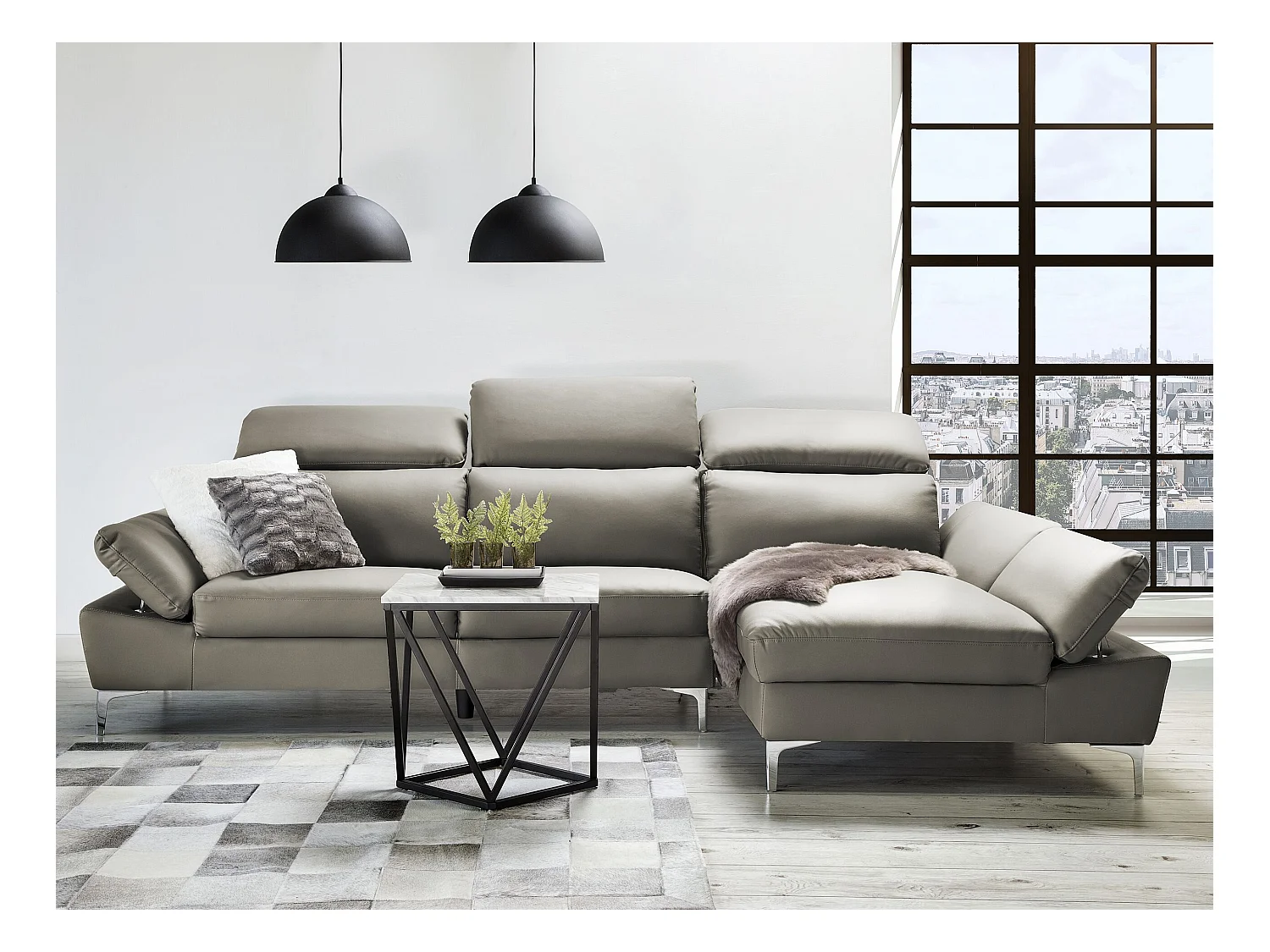 Hoekbank leer beige linkszijdig FARILA