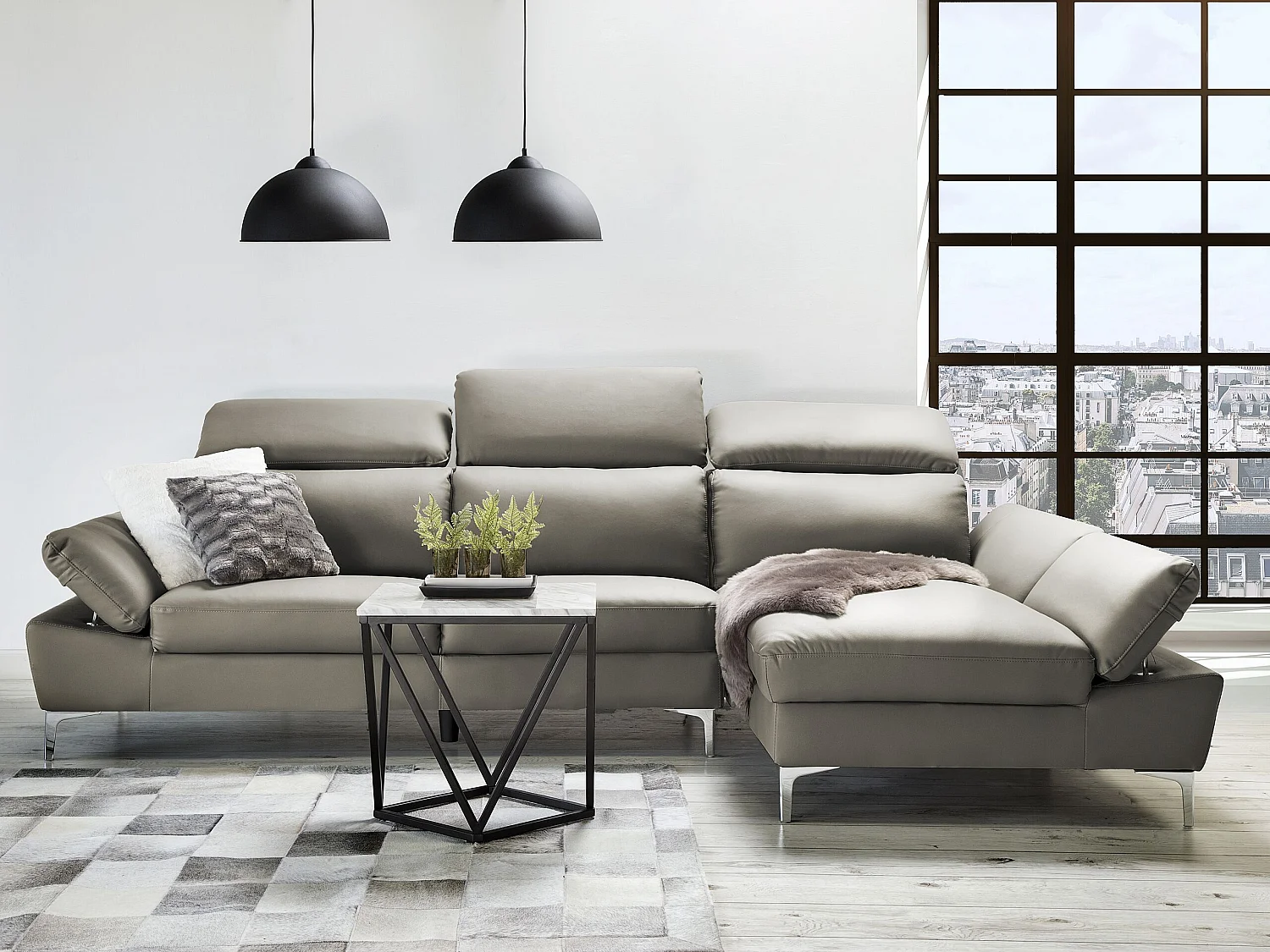 Hoekbank leer beige linkszijdig FARILA