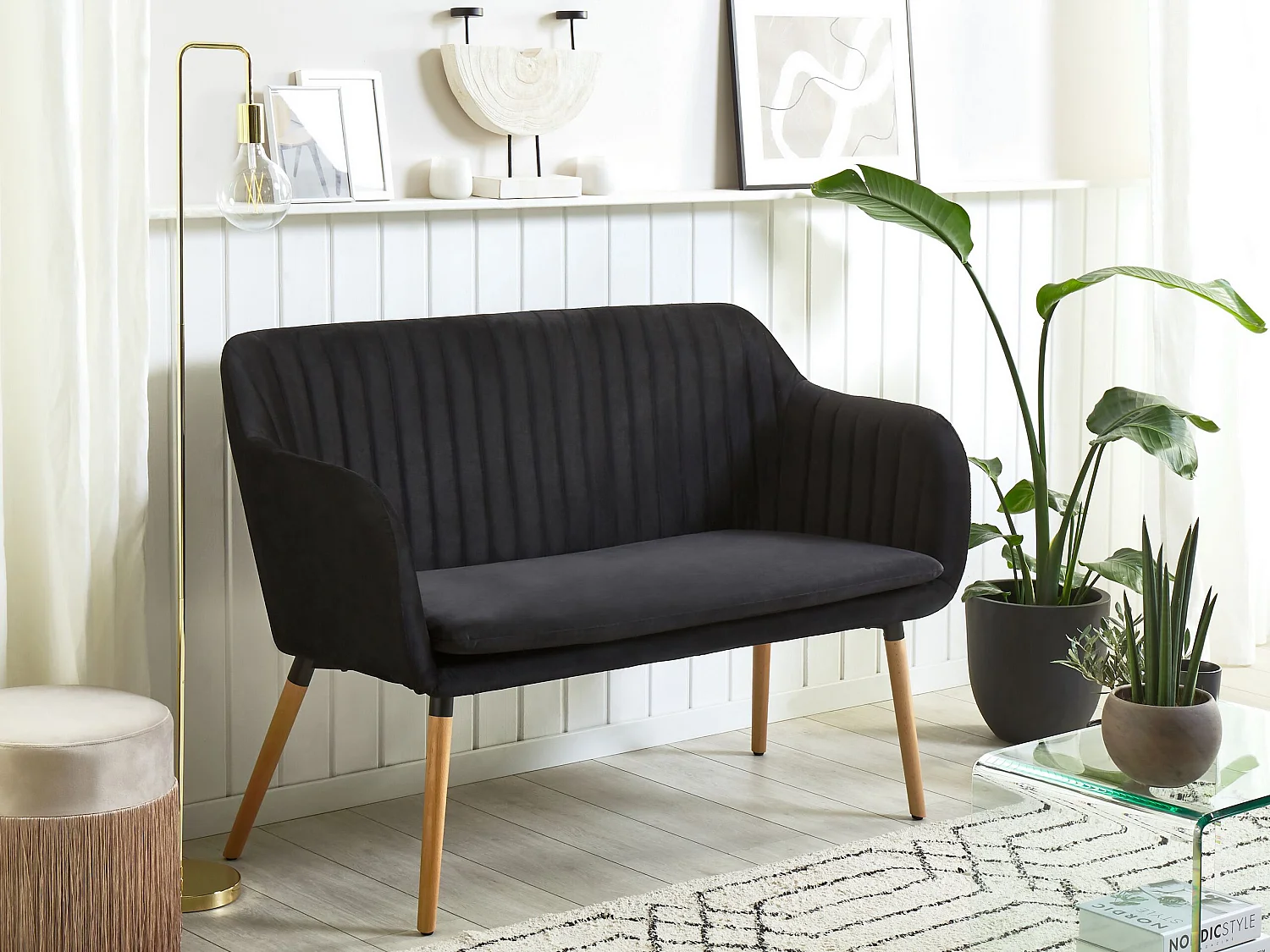 Banc rembourré 2 places TABY Velours Noir