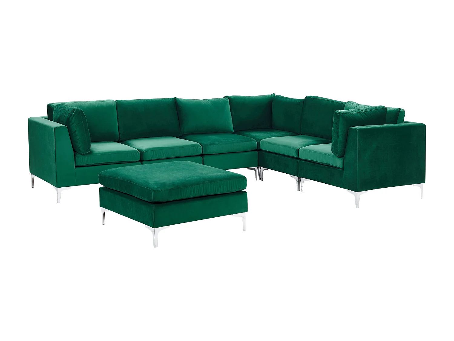 Canapé d'Angle Modulable - Evja - Côté Gauche, 6 Modules et Pouf, en Velours, Vert