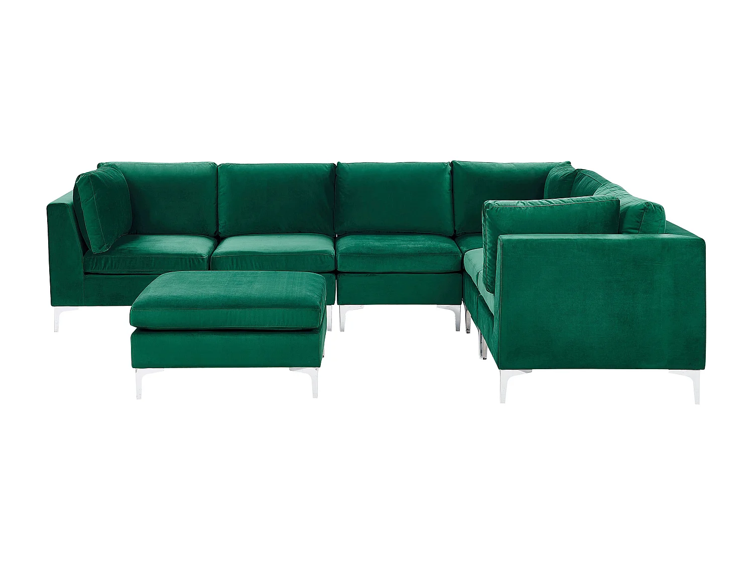 Modulaire hoekbank EVJA Fluweel Groen Met ottomaan 6-zitter Linkerzijde