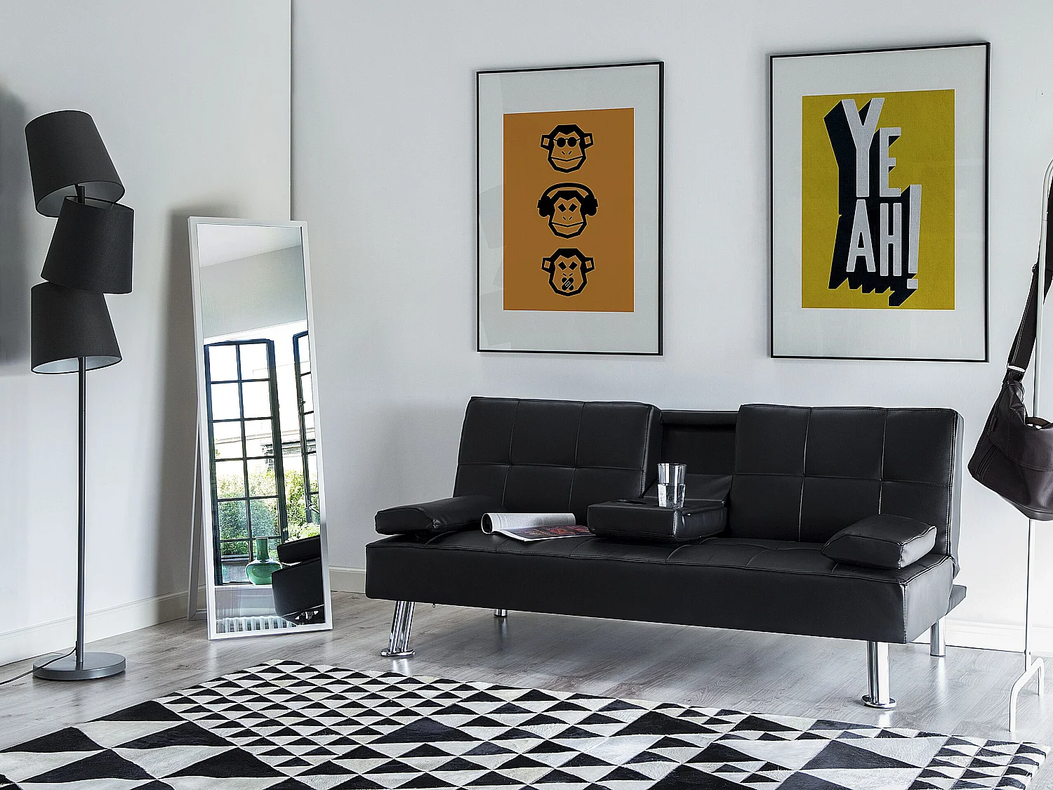 Schlafsofa ROXEN Kunstleder Schwarz 3-Sitzer
