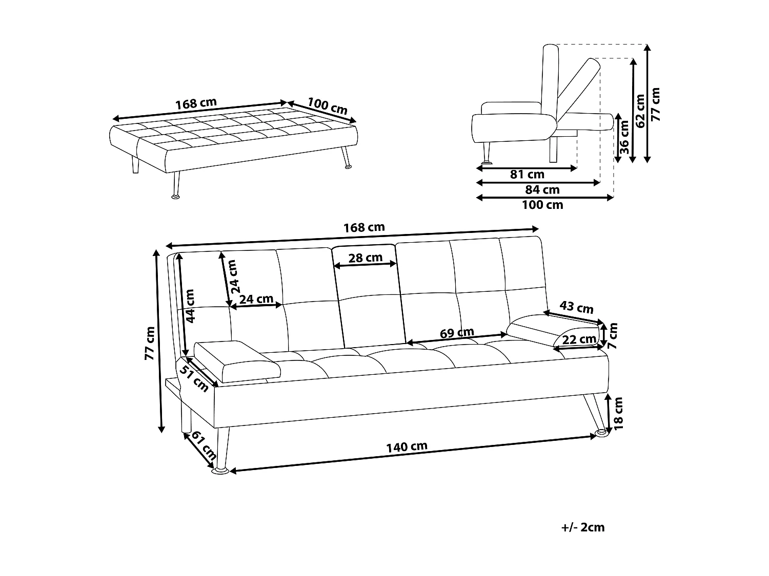 Schlafsofa ROXEN Kunstleder Schwarz 3-Sitzer