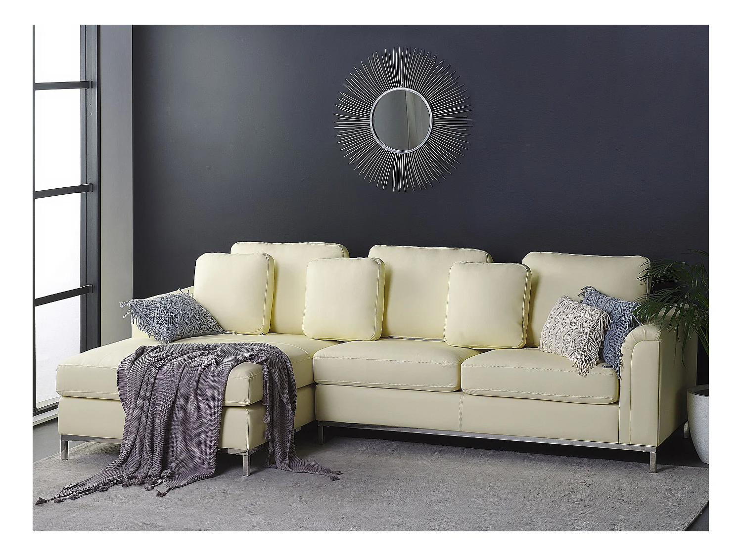 Canapé Angle à gauche en Cuir Véritable Beige Dossier Matelassé Housses Amovibles Oslo