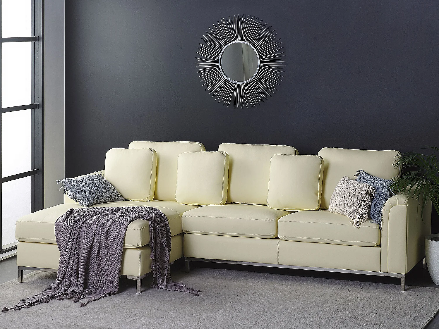 Canapé Angle à gauche en Cuir Véritable Beige Dossier Matelassé Housses Amovibles Oslo