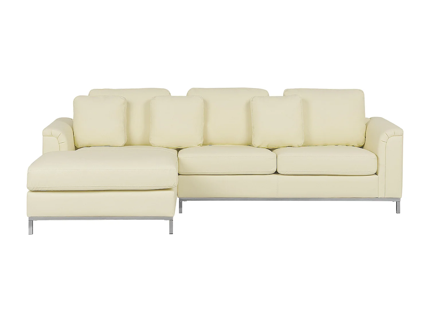 Canapé Angle à gauche en Cuir Véritable Beige Dossier Matelassé Housses Amovibles Oslo