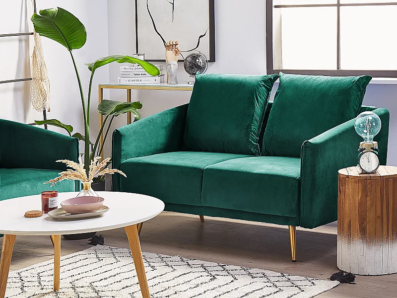 Modernes 2er Retro-Sofa aus Samtstoff in Grün Maura