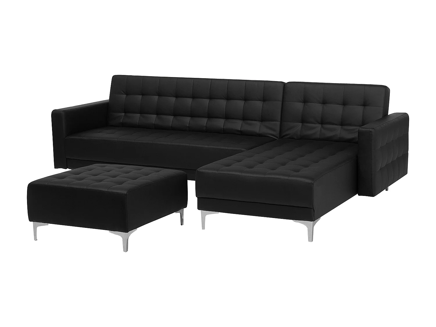 Canapé-lit d'angle modulable 4 places ABERDEEN Cuir PU Noir avec ottoman Côté droite