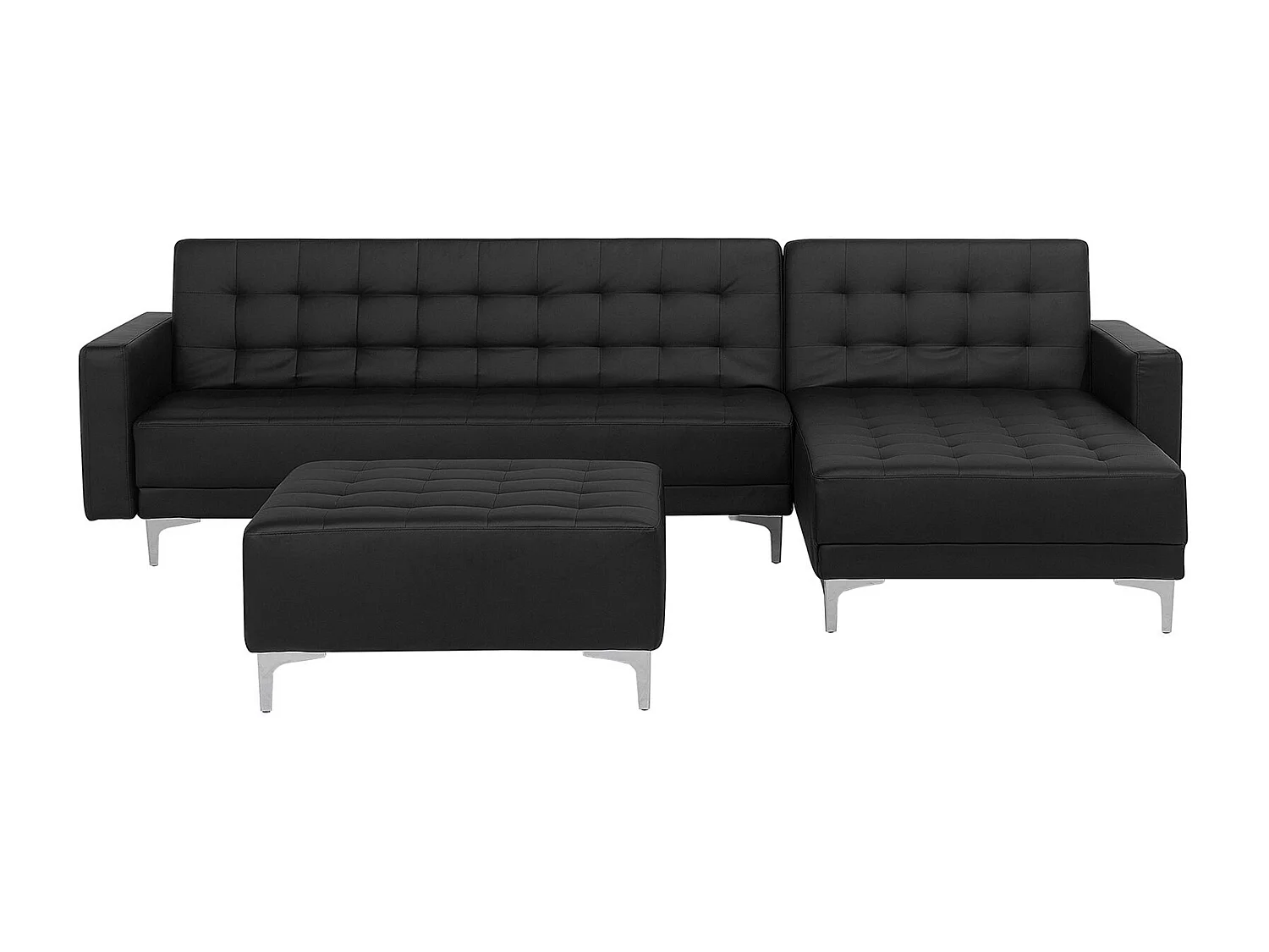 Canapé-lit d'angle modulable 4 places ABERDEEN Cuir PU Noir avec ottoman Côté gauche
