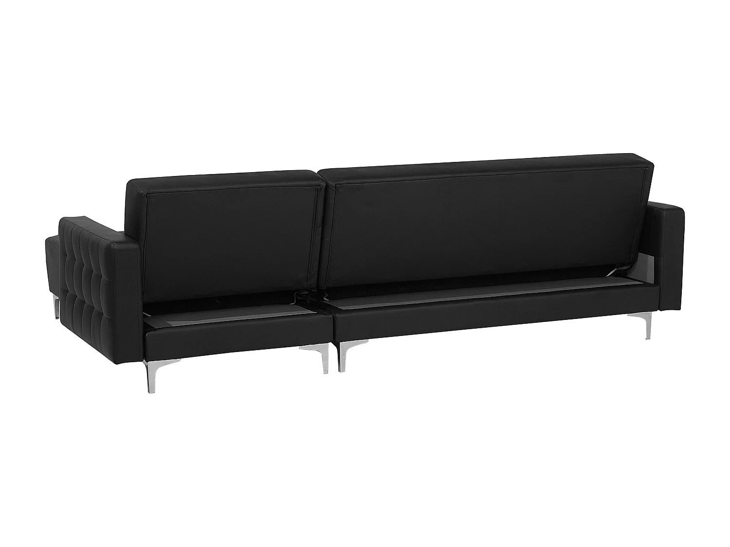 Canapé-lit d'angle modulable 4 places ABERDEEN Cuir PU Noir avec ottoman Côté gauche
