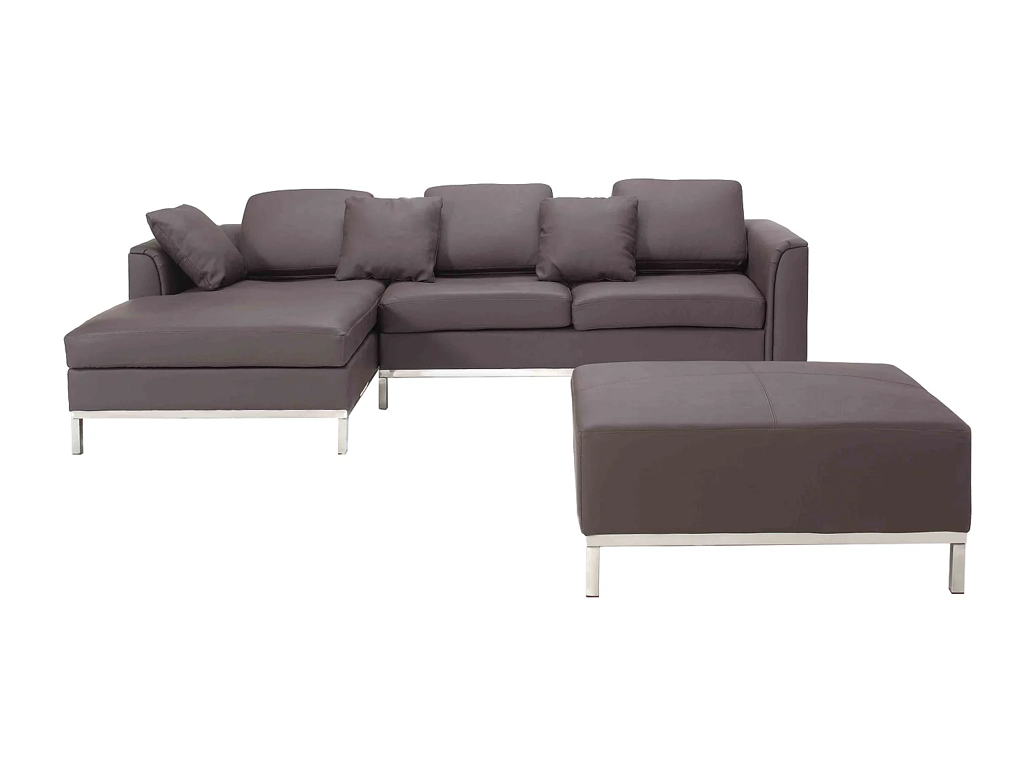 Canapé Angle à gauche en Cuir Véritable Marron et Pouf Ottoman Housses Amovibles Oslo