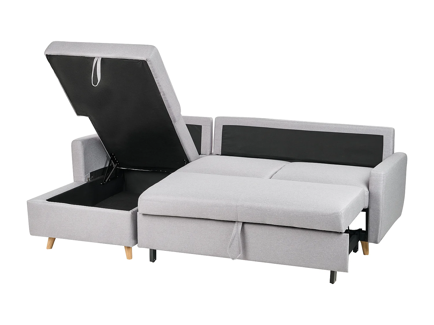 Divano letto angolare FLAKK Tessuto Grigio chiaro con contenitore 4 posti Lato destro