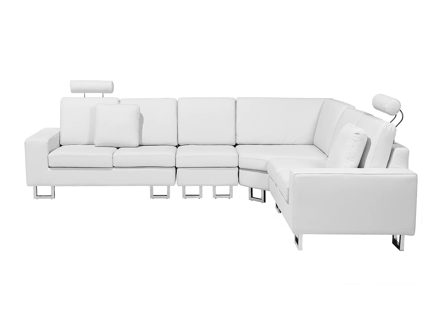 Canapé d'Angle à Droite en Cuir Blanc avec Appui-Tête Réglable Taies Lavables Stockholm