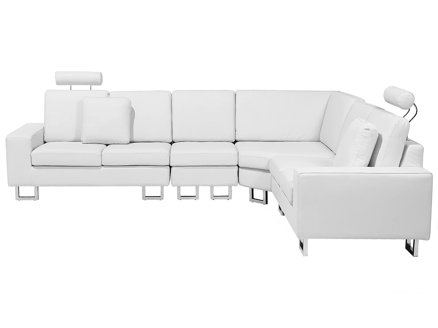 Canapé d'Angle à Droite en Cuir Blanc avec Appui-Tête Réglable Taies Lavables Stockholm