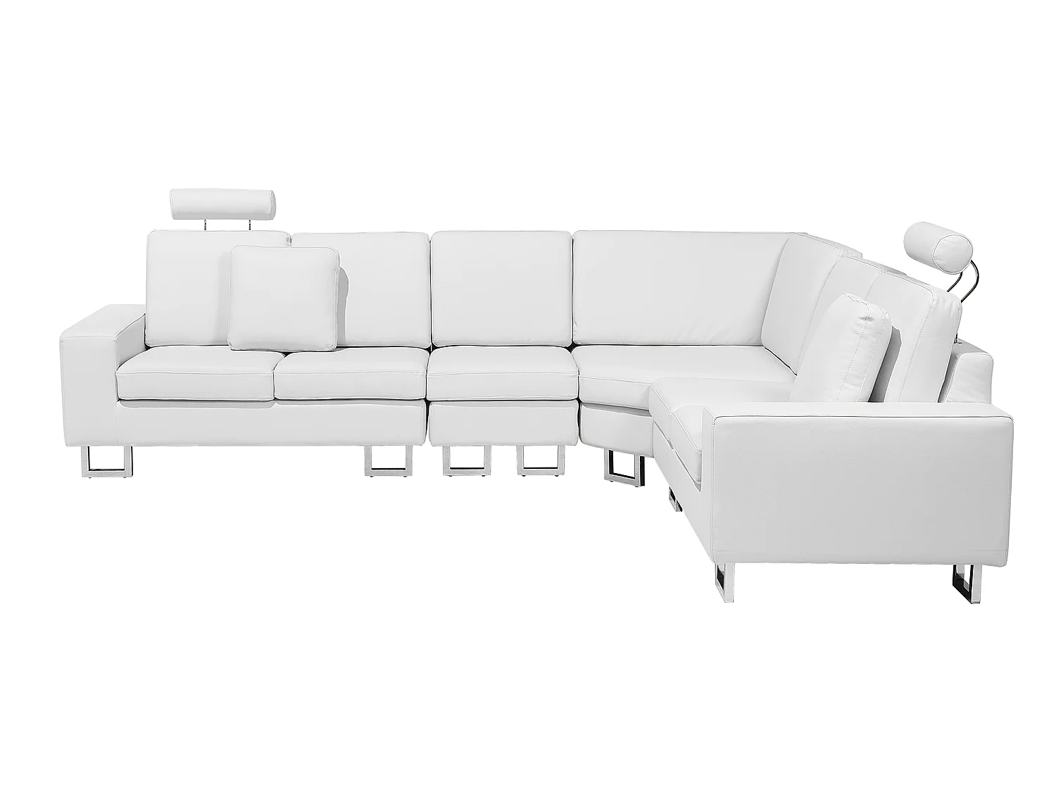 Canapé d'Angle à Droite en Cuir Blanc avec Appui-Tête Réglable Taies Lavables Stockholm