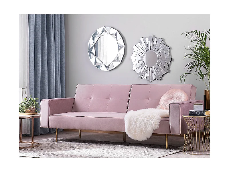 Sofa rozkładana VISNES Welur Różowy dla 3 osób