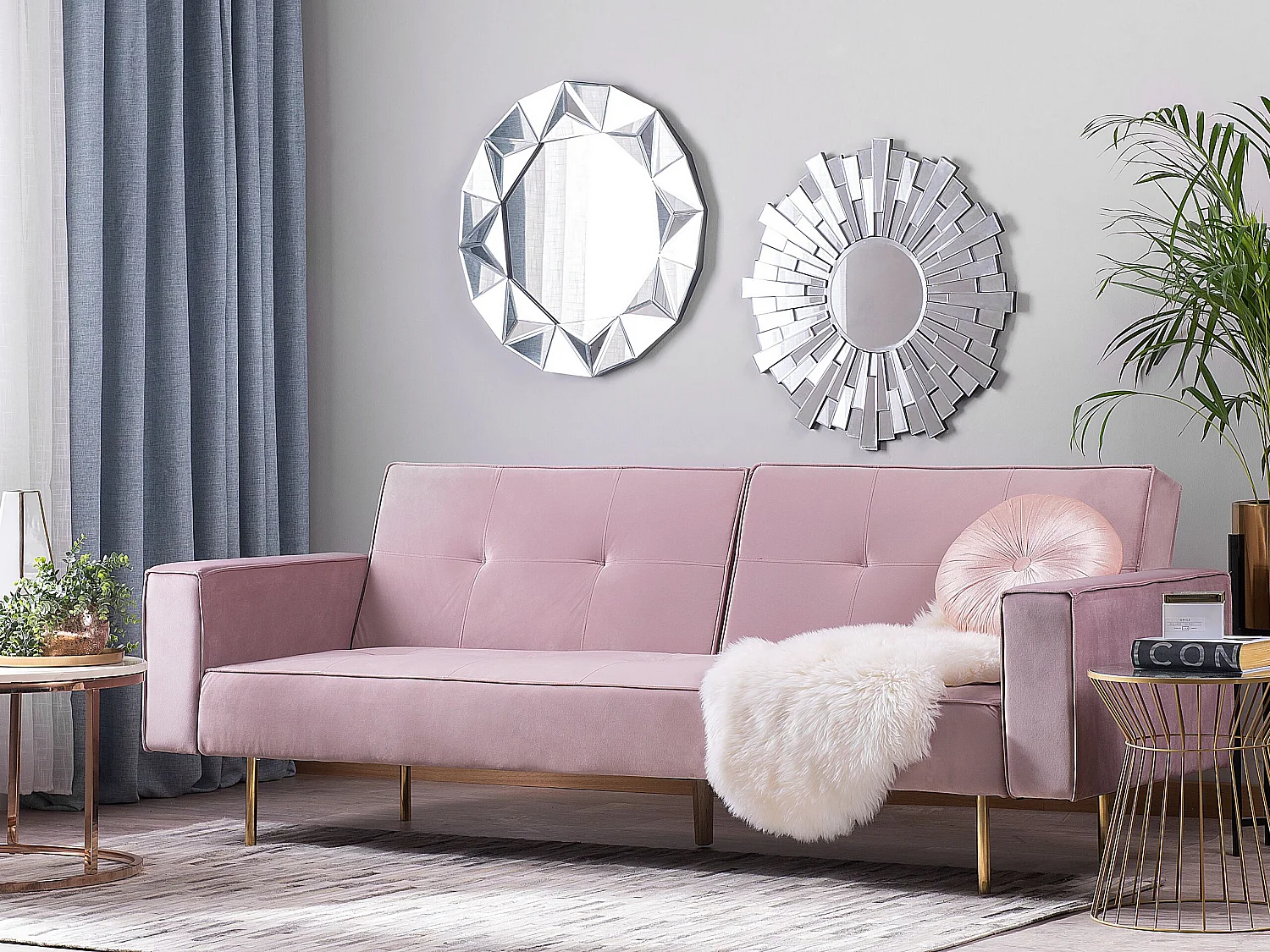 Canapé-lit 3 places VISNES Velours Rose