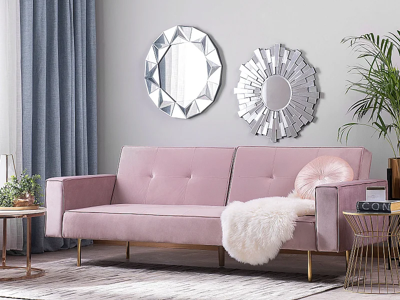 Canapé-lit 3 places VISNES Velours Rose