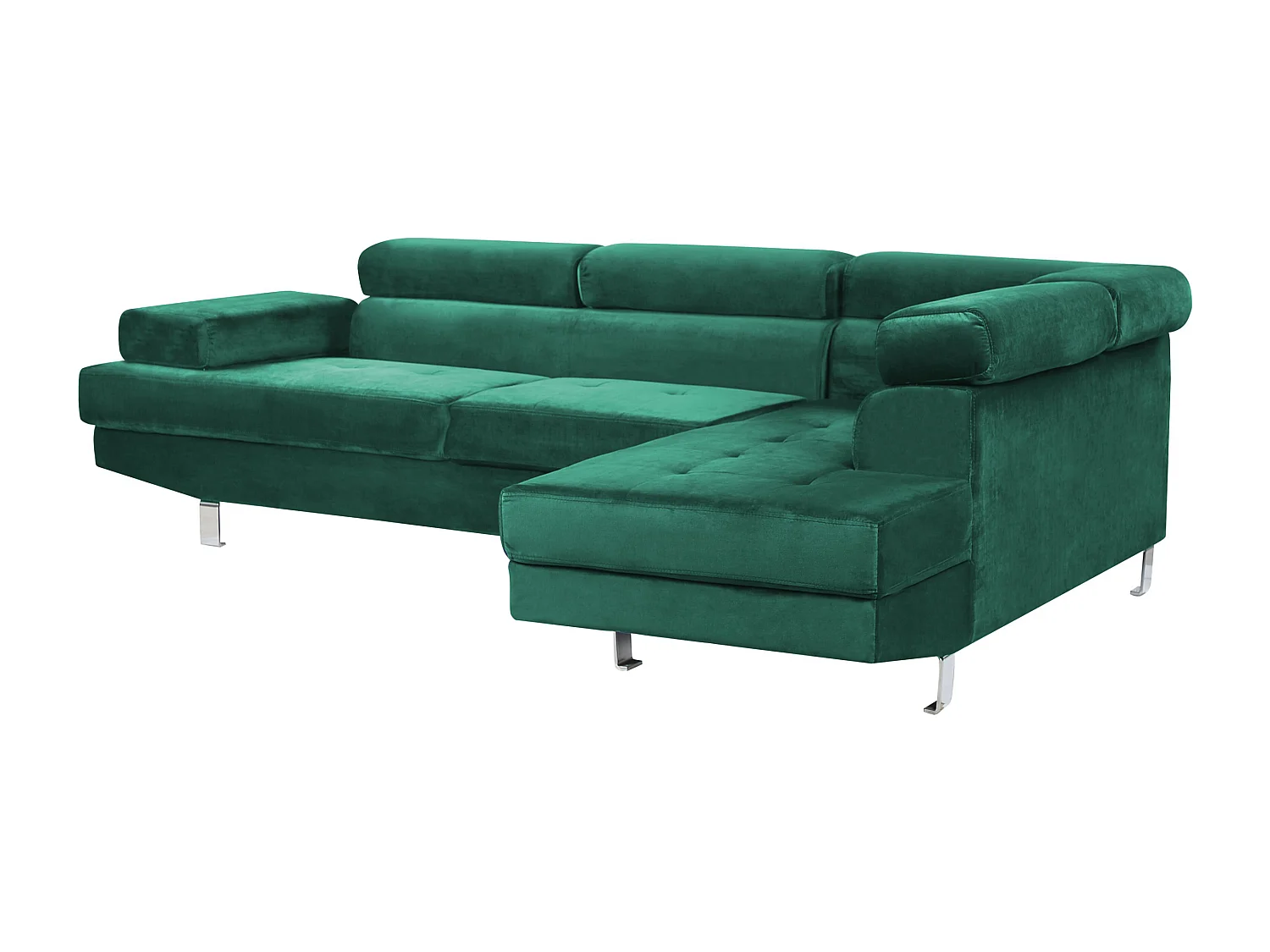 5-Sitzer Ecksofa Samt Smaragd Grün mit Chaiselongue links modern Norrea
