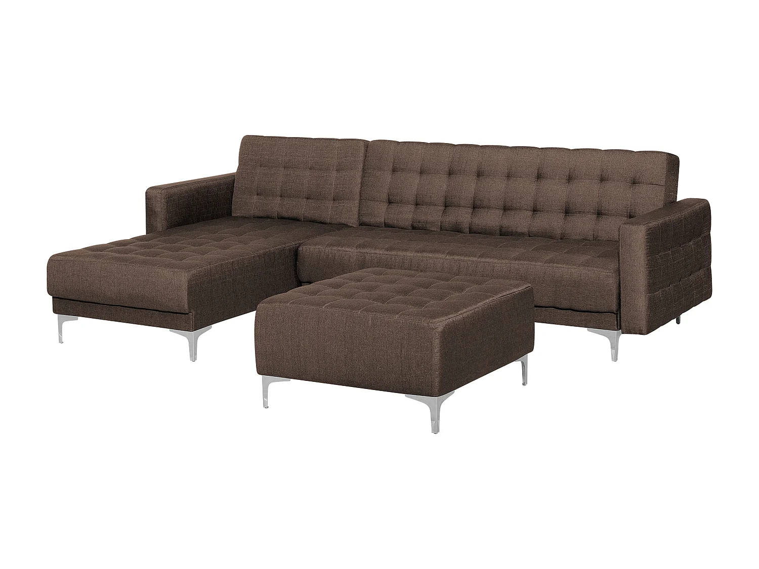 Canapé-lit d'angle modulable 4 places ABERDEEN Tissu Marron foncé avec ottoman Côté droit