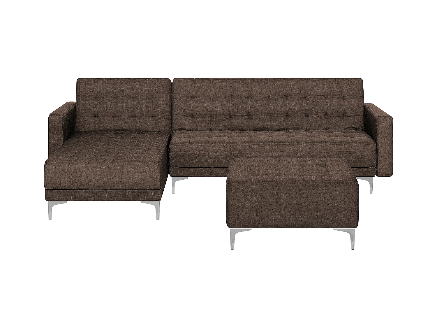 Canapé-lit d'angle modulable 4 places ABERDEEN Tissu Marron foncé avec ottoman Côté droit